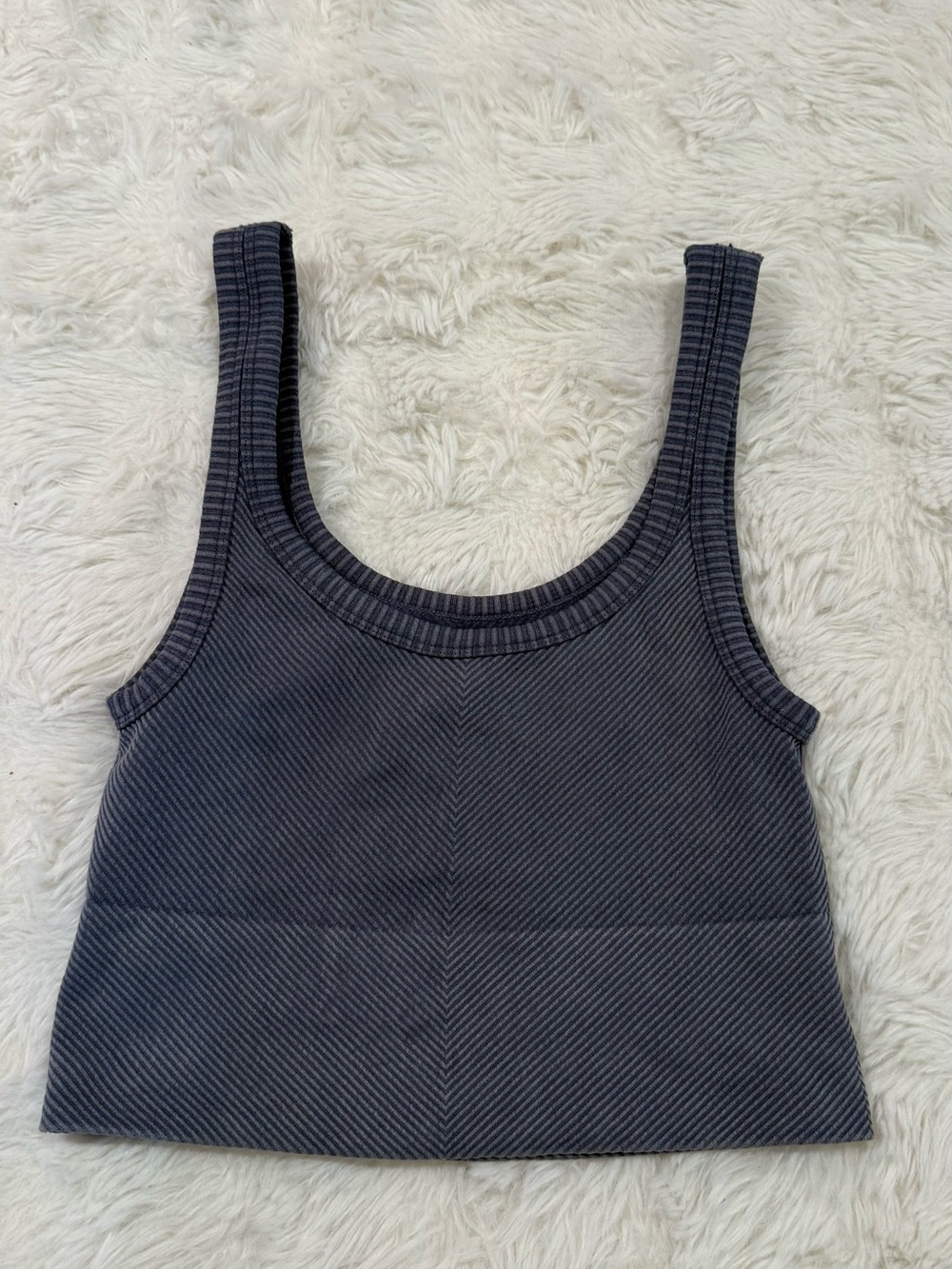 Charcoal Ribbed Square-Neck Crop Tank Top